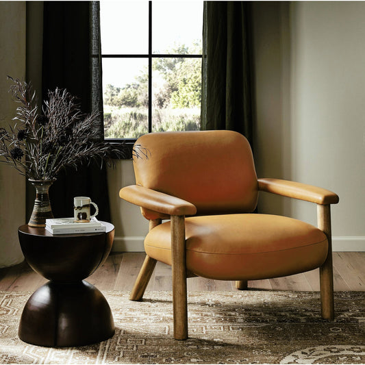 Eisley Chair by Four Hands. Made from top grain leather, solid parawood, poplar plywood in a modern style.