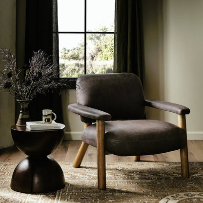 Eisley Chair by Four Hands. Made from top grain leather, solid parawood, poplar plywood in a modern style.