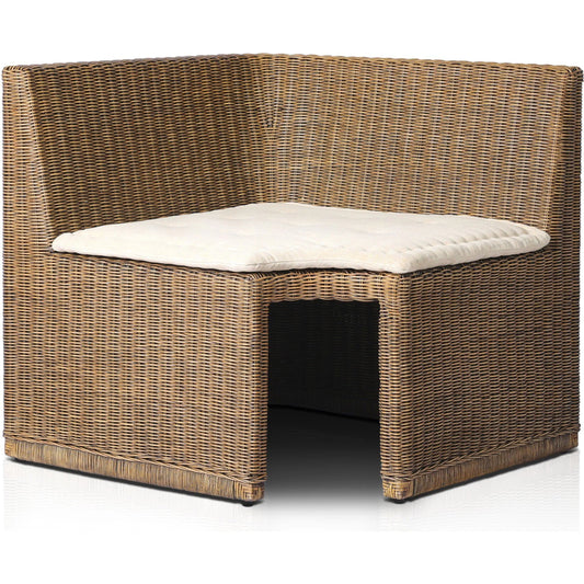 Senna Woven Corner Piece by Four Hands in broadway dune, natural brown rattan. Made from 100% flax/linen, rattan in a unique style.