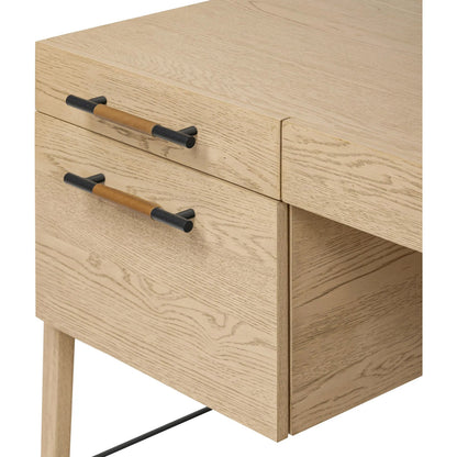 Rosedale Executive Desk by Four Hands. Made from oak veneer, top grain leather, solid oak in a unique style.