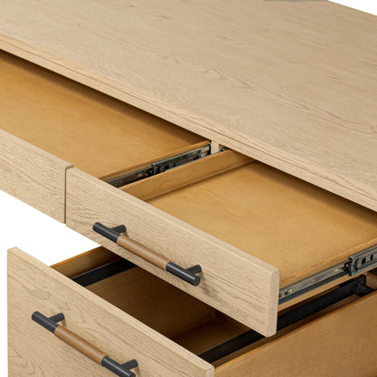 Rosedale Executive Desk by Four Hands. Made from oak veneer, top grain leather, solid oak in a unique style.