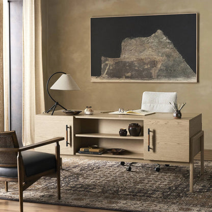 Rosedale Executive Desk by Four Hands. Made from oak veneer, top grain leather, solid oak in a unique style.