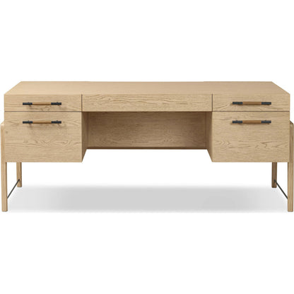 Rosedale Executive Desk by Four Hands. Made from oak veneer, top grain leather, solid oak in a unique style.