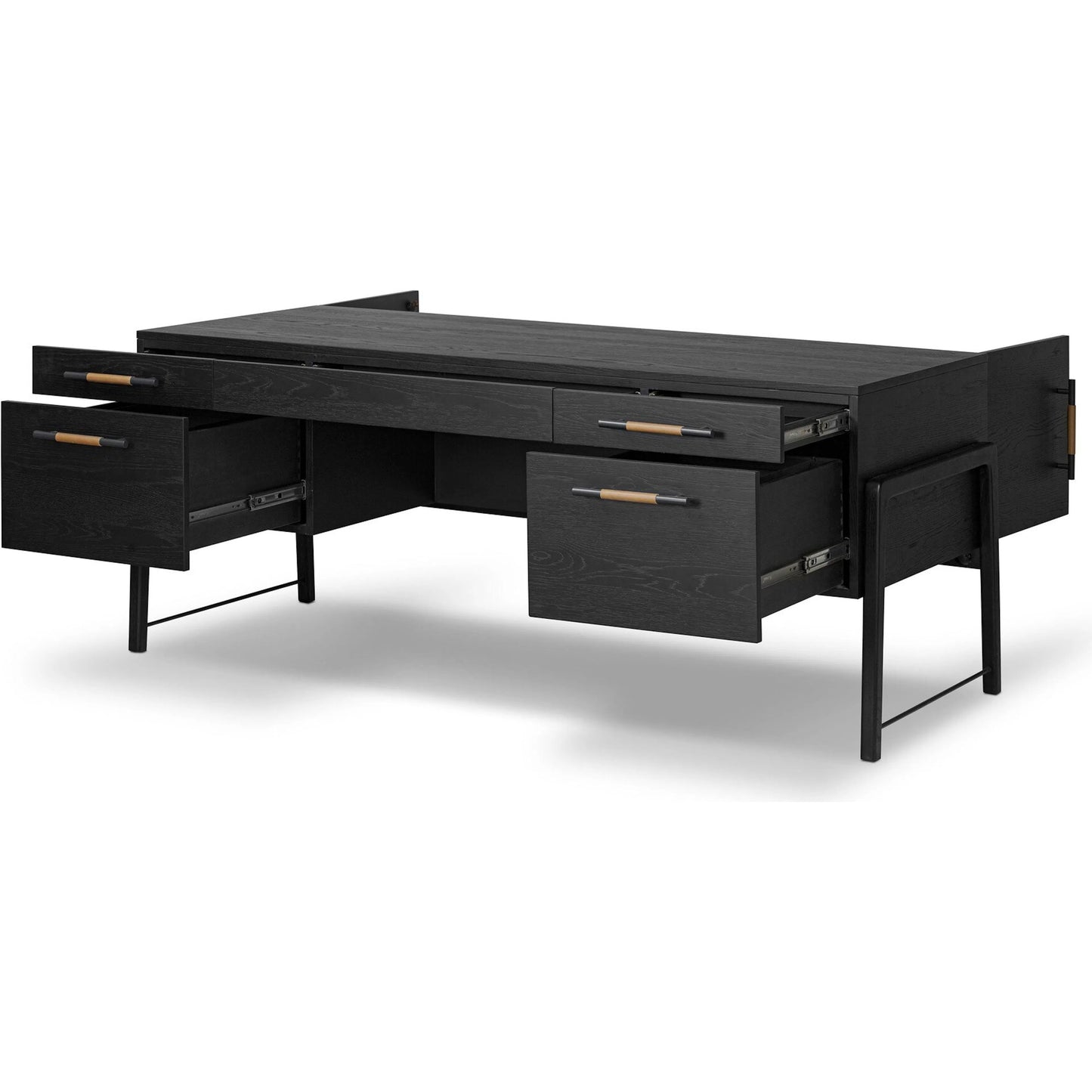 014 SI-2519284 | Closeup | Rosedale Executive Desk by Four Hands. Made from oak veneer, top grain leather, solid oak in a unique style.