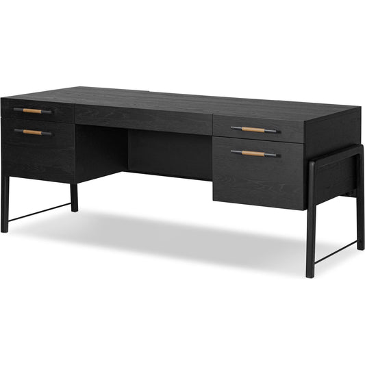 001 SI-2519284 | Primary Silo | Rosedale Executive Desk by Four Hands. Made from oak veneer, top grain leather, solid oak in a unique style.