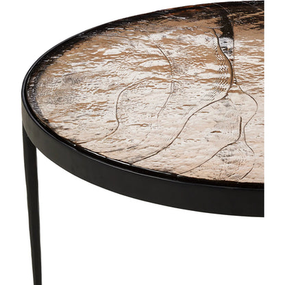 Yoko Nesting Table by Four Hands in smoked brown cast glass, iron matte black. Made from cast glass, iron in a modern style.