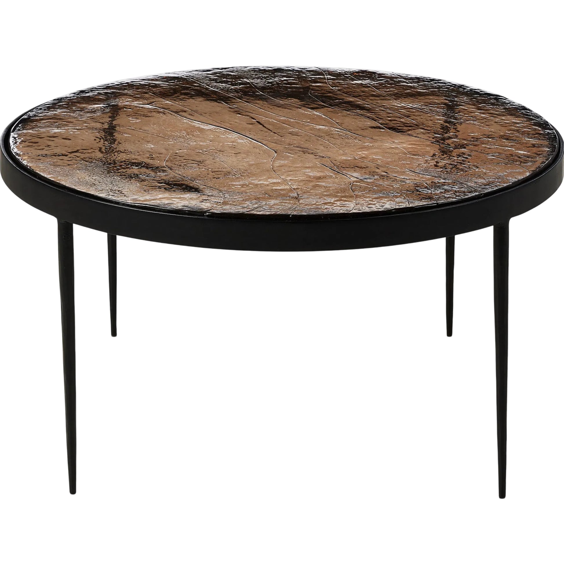 Yoko Nesting Table by Four Hands in smoked brown cast glass, iron matte black. Made from cast glass, iron in a modern style.