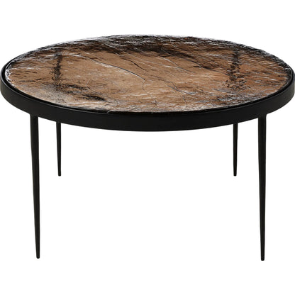 Yoko Nesting Table by Four Hands in smoked brown cast glass, iron matte black. Made from cast glass, iron in a modern style.
