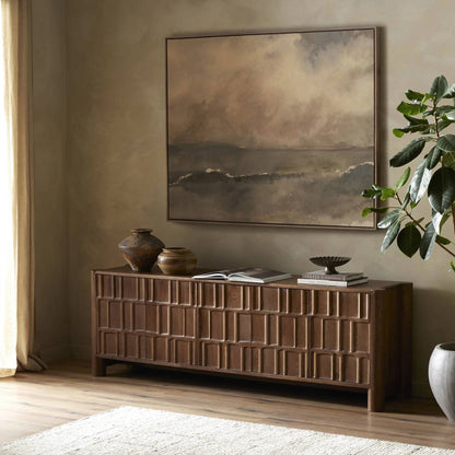 You Said I Am The Sea by Aileen Fitzgerald by Four Hands in rustic walnut floater, fredrix 558 raw canvas. Made from rustic walnut, raw canvas, gallery bracer in a modern style.