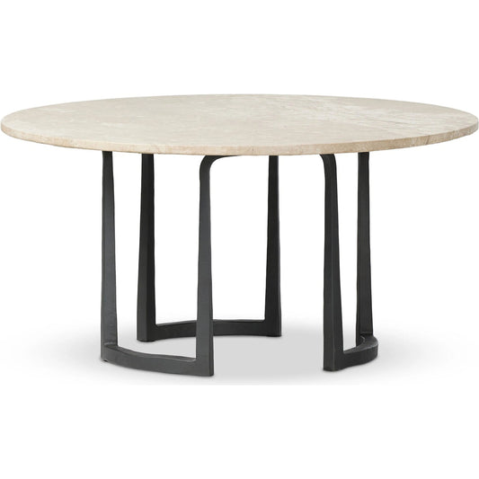 Axtell Coffee Table by Four Hands in lunar marble, hammered gunmetal. Made from solid marble, iron in a transitional style.