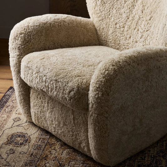Amelie Chair by Four Hands in beige shearling. Made from shearling in a modern style.