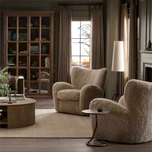 Amelie Chair by Four Hands in beige shearling. Made from shearling in a unique style.