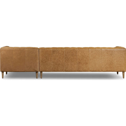 Thurston 2-Piece Sectional by Four Hands in cascara cognac, distressed parawood. Made from top grain leather, solid parawood in a unique style.