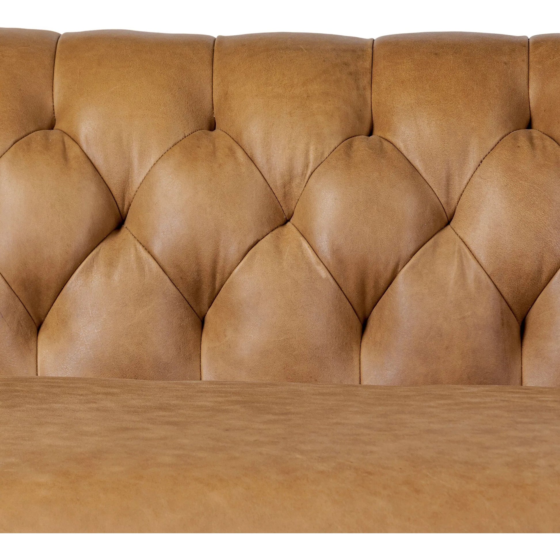 Thurston 2-Piece Sectional by Four Hands in cascara cognac, distressed parawood. Made from top grain leather, solid parawood in a unique style.
