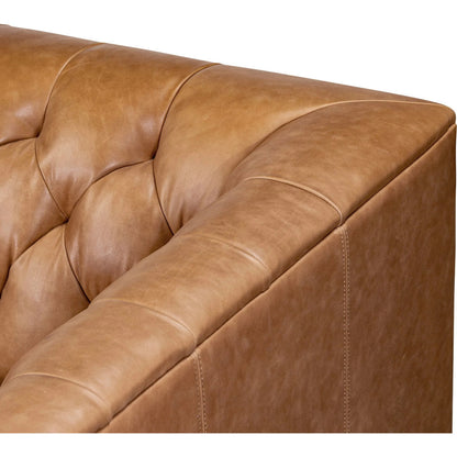 Thurston 2-Piece Sectional by Four Hands in cascara cognac, distressed parawood. Made from top grain leather, solid parawood in a unique style.