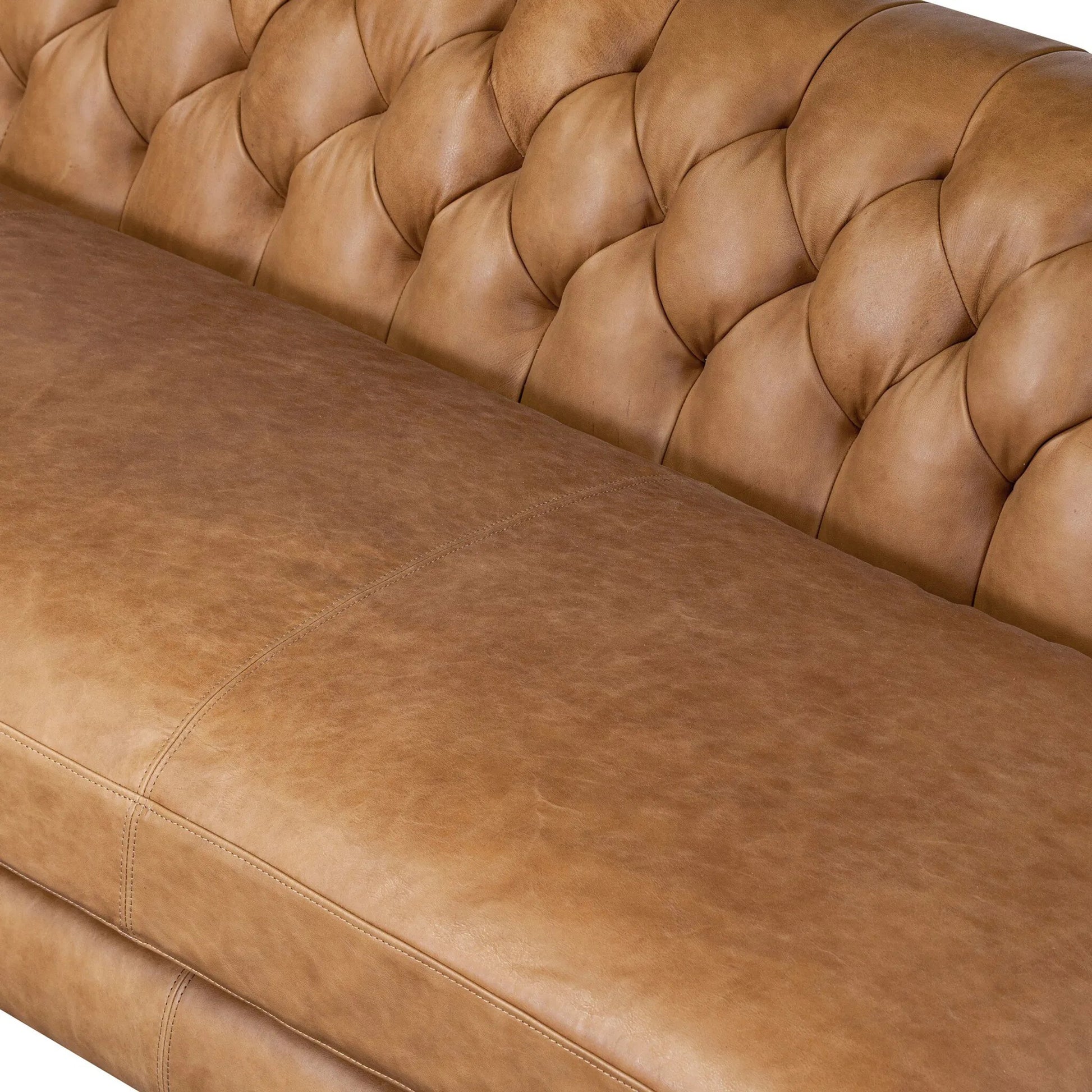 Thurston 2-Piece Sectional by Four Hands in cascara cognac, distressed parawood. Made from top grain leather, solid parawood in a unique style.