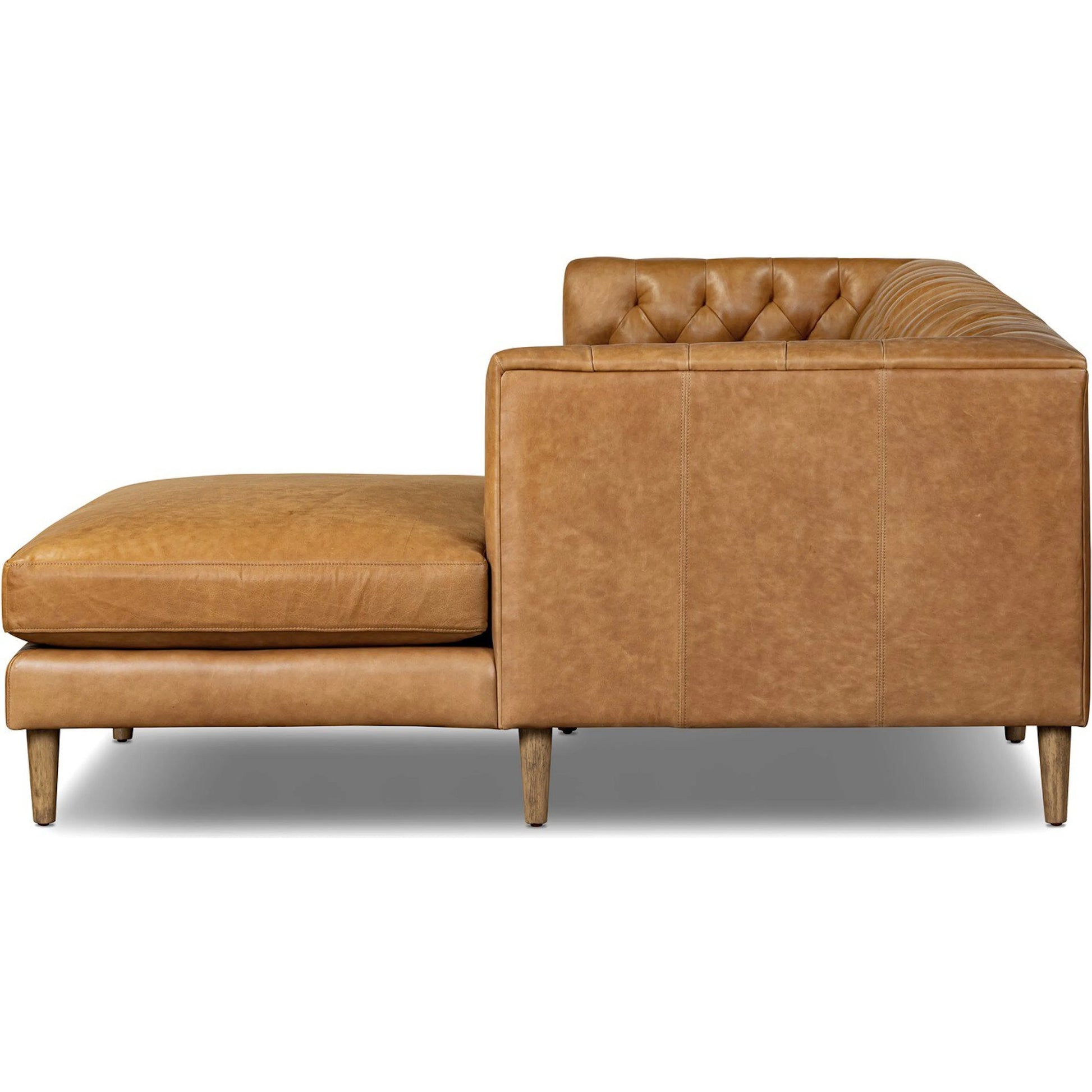 Thurston 2-Piece Sectional by Four Hands in cascara cognac, distressed parawood. Made from top grain leather, solid parawood in a unique style.