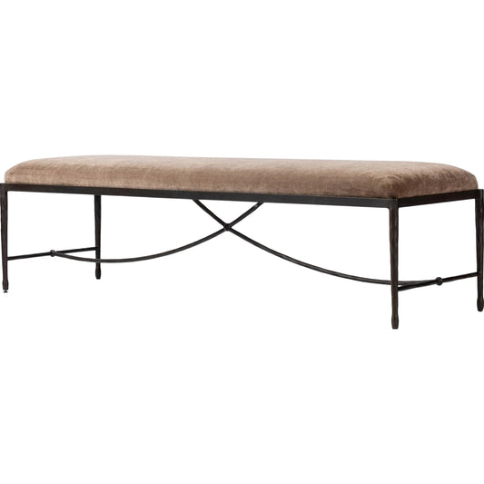 Jade Accent Bench by Four Hands in altair mushroom, hammered bronze, textured bronze. Made from 100% polyester, iron in a traditional style.