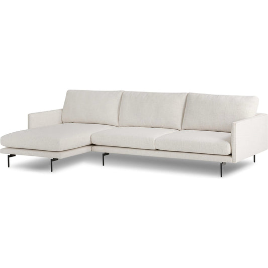 Melle 2-Piece Sectional by Four Hands in omari natural, ebony steel. Made from 79% polyester, 16% viscose (rayon), 5% flax/linen, steel in a transitional style.