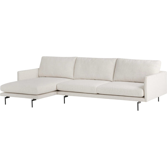 Melle 2-Piece Sectional by Four Hands in omari natural, ebony steel. Made from 79% polyester, 16% viscose (rayon), 5% flax/linen, steel in a transitional style.