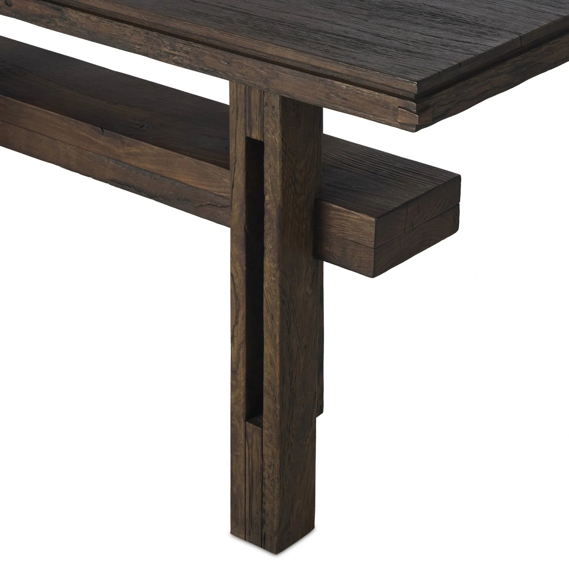 Contessa Console Table by Four Hands in smoked alder, smoked alder solid. Made from resawn alder veneer, solid alder in a traditional style.