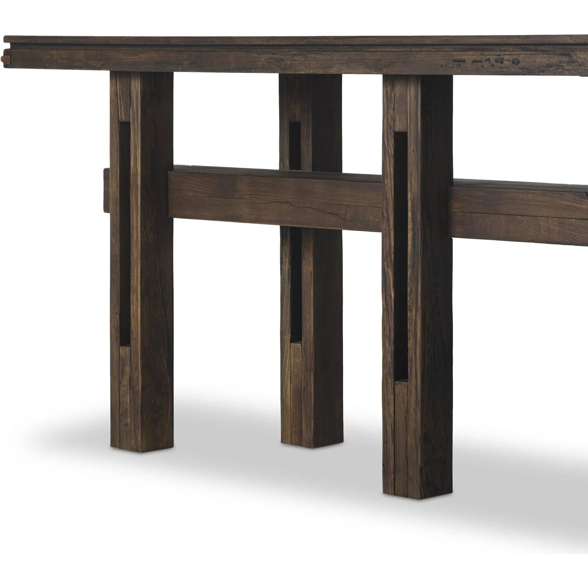 Contessa Console Table by Four Hands in smoked alder, smoked alder solid. Made from resawn alder veneer, solid alder in a traditional style.