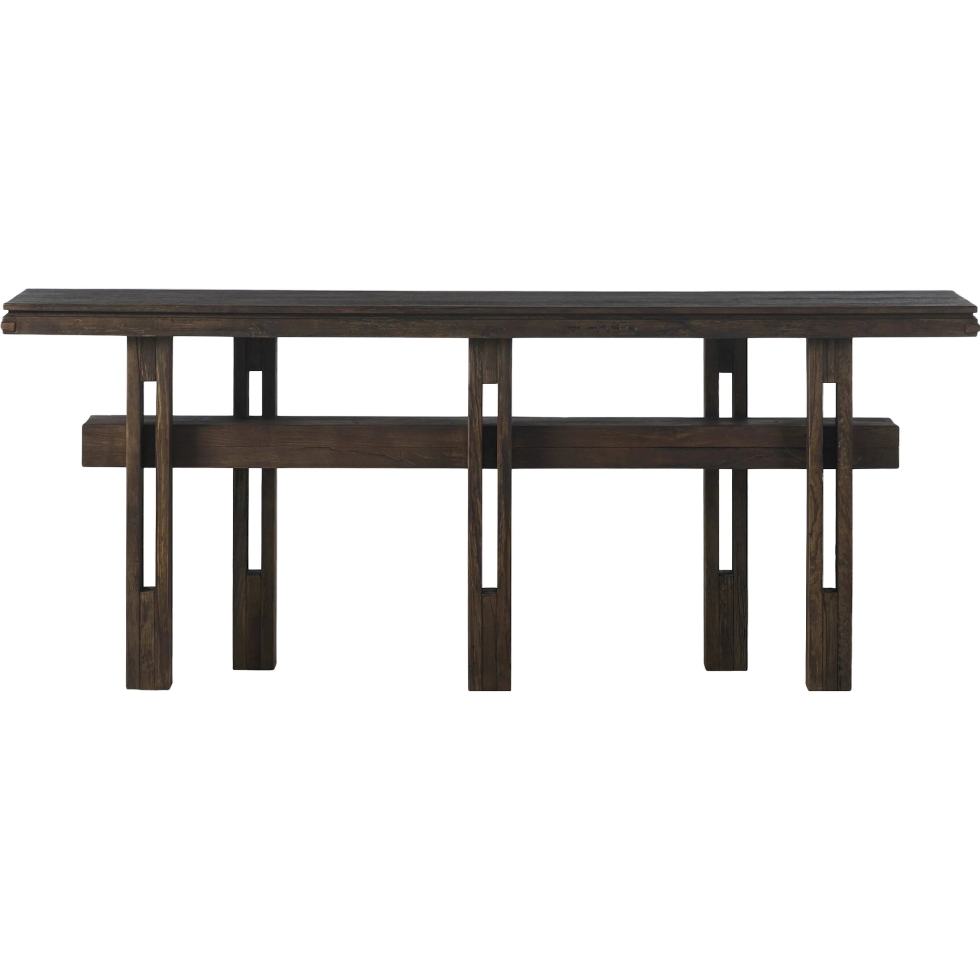 Contessa Console Table by Four Hands in smoked alder, smoked alder solid. Made from resawn alder veneer, solid alder in a traditional style.