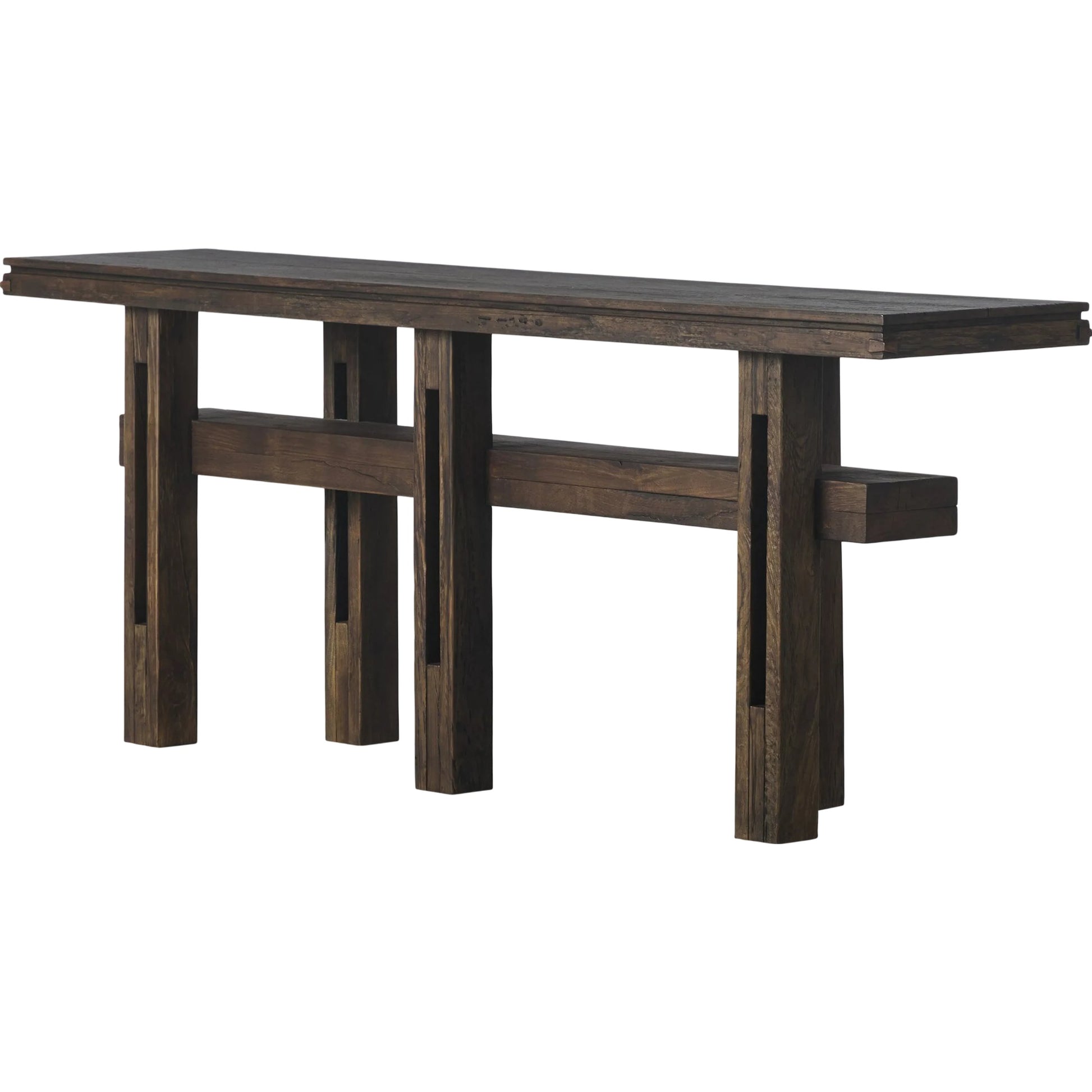 Contessa Console Table by Four Hands in smoked alder, smoked alder solid. Made from resawn alder veneer, solid alder in a traditional style.