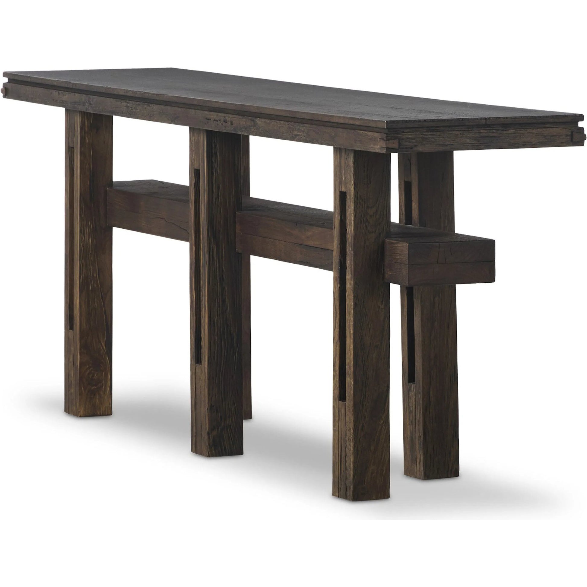 Contessa Console Table by Four Hands in smoked alder, smoked alder solid. Made from resawn alder veneer, solid alder in a traditional style.