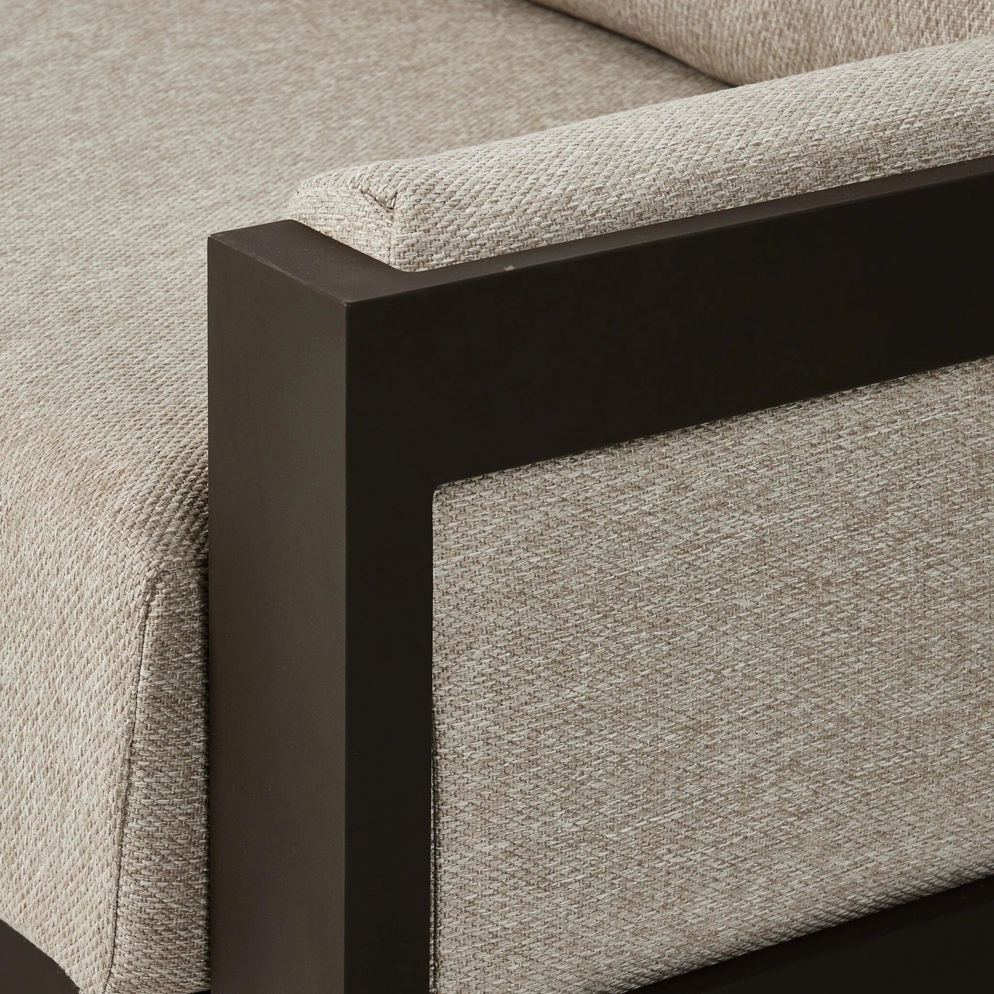 Chapman Outdoor Metal Sofa-106" by Four Hands in concha fog, bronze. Made from 100% olefin, aluminum in a transitional style.