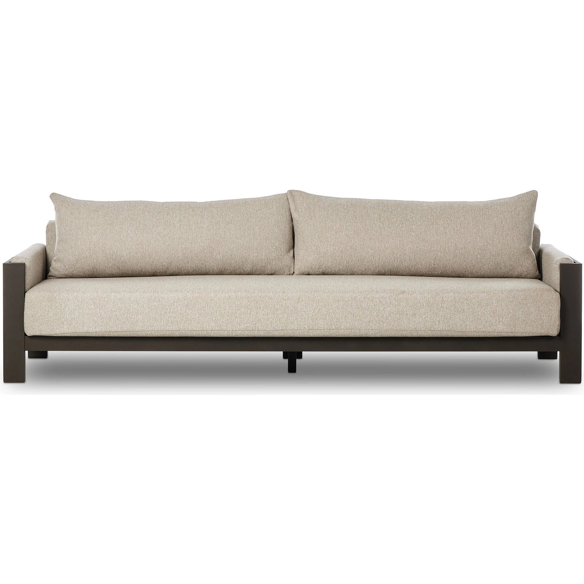 Chapman Outdoor Metal Sofa-106" by Four Hands in concha fog, bronze. Made from 100% olefin, aluminum in a transitional style.
