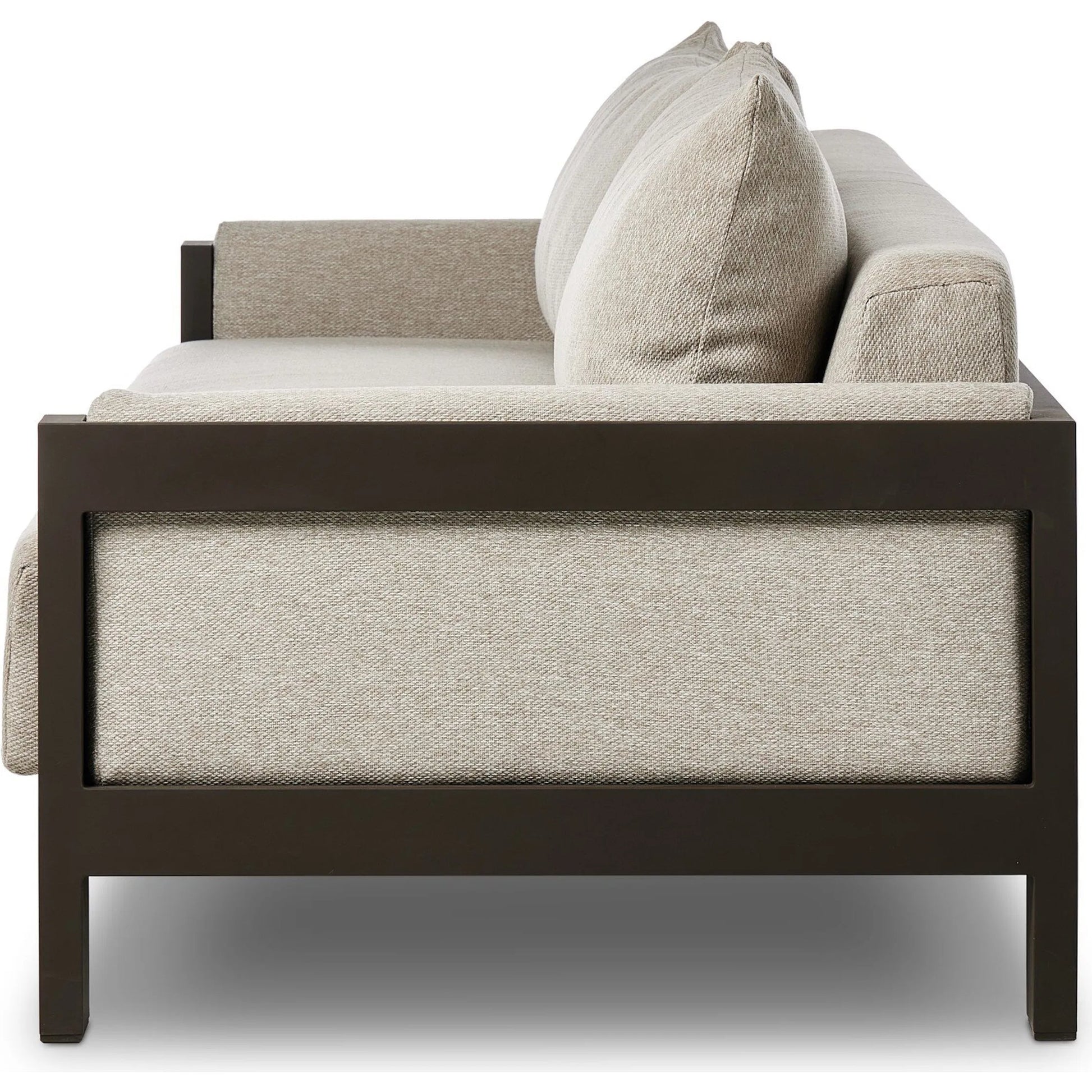 Chapman Outdoor Metal Sofa-106" by Four Hands in concha fog, bronze. Made from 100% olefin, aluminum in a transitional style.