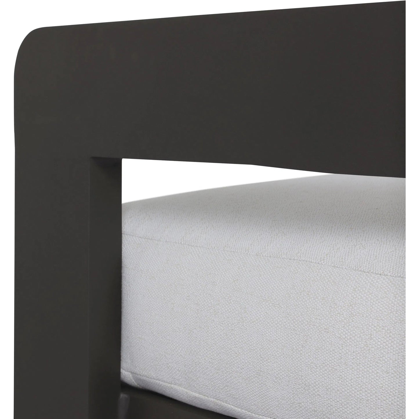 012 SI-2257158 | Closeup | Jackson Outdoor Metal Chair by Four Hands in alessi linen, bronze. Made from 100% polypropylene, aluminum, 91% polyurethane foam pad, 9% polyester fiber batting in a modern style.
