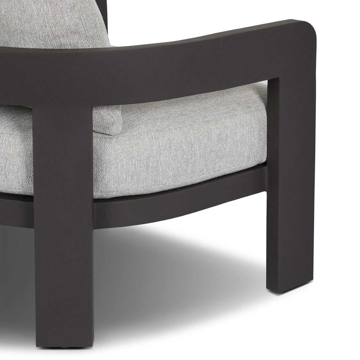 006 SI-2519200 | Closeup | Jackson Outdoor Metal Chair by Four Hands in concha fog, bronze. Made from 100% olefin, aluminum in a unique style.