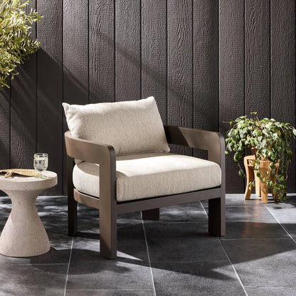 Jackson Outdoor Metal Chair by Four Hands in concha fog, bronze. Made from 100% olefin, aluminum in a unique style.