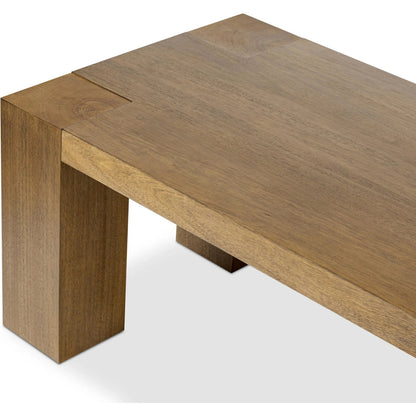 Emeli Rectangular Coffee Table by Four Hands in tawny rubberwood veneer. Made from parawood veneer in a unique style.