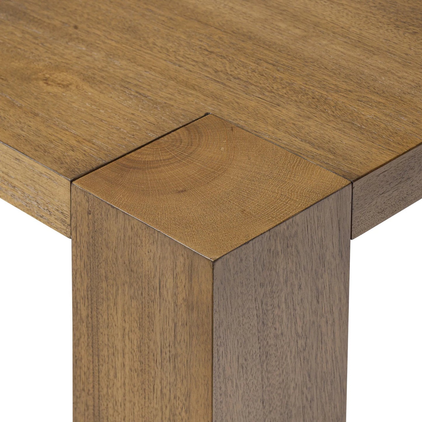 004 SI-2635300 | Closeup | Emeli Square Coffee Table by Four Hands in tawny rubberwood veneer. Made from parawood veneer in a unique style.
