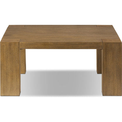 Emeli Square Coffee Table by Four Hands in tawny rubberwood veneer. Made from parawood veneer in a unique style.