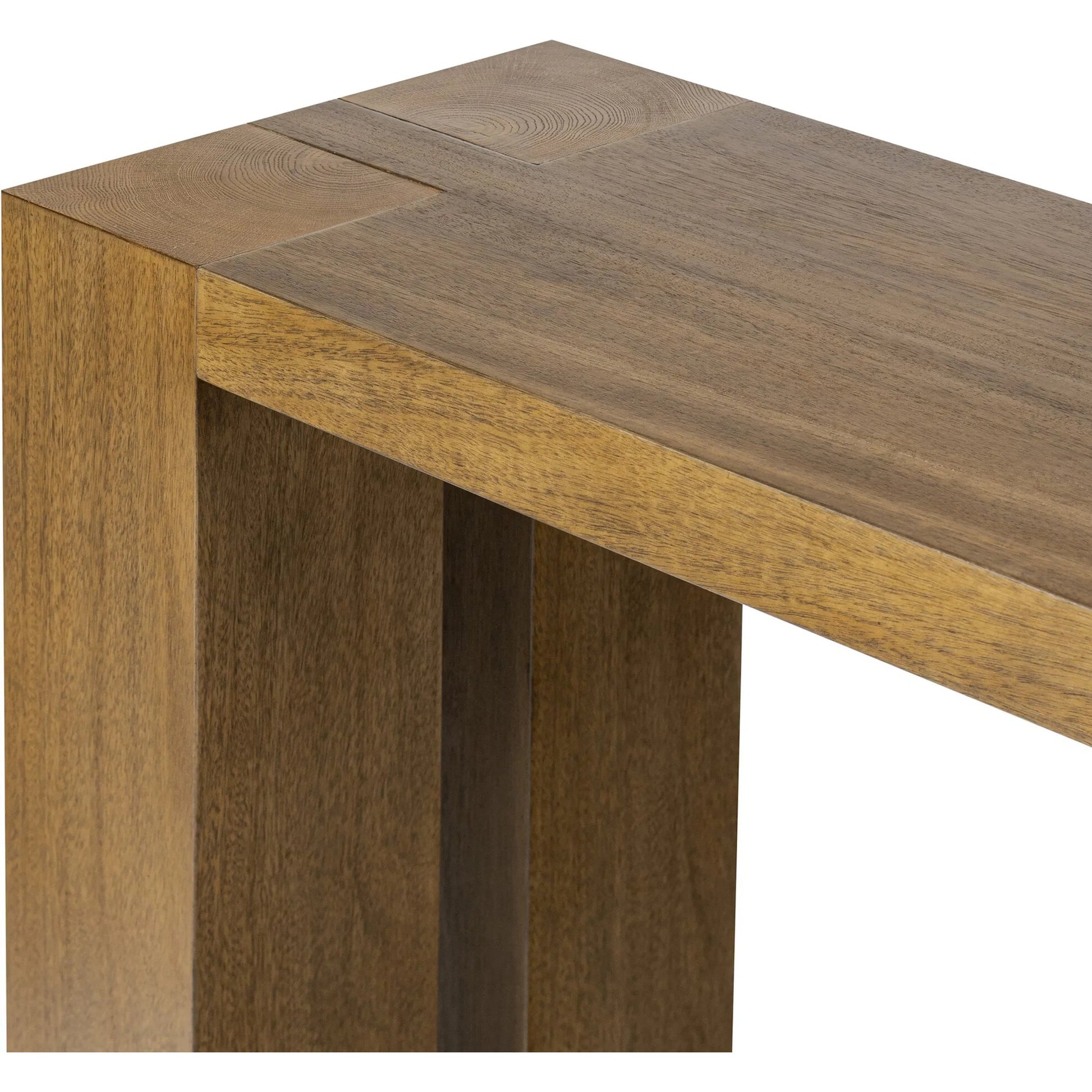 Emeli Console Table by Four Hands in tawny rubberwood veneer. Made from parawood veneer in a unique style.