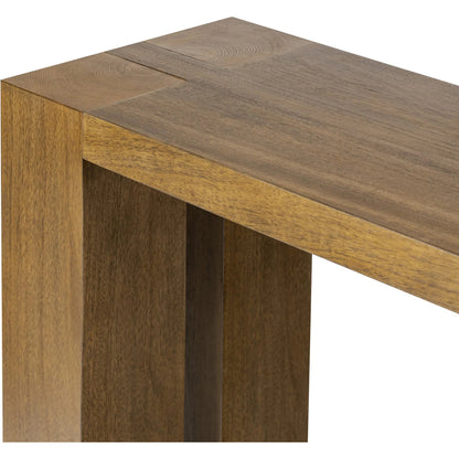 Emeli Console Table by Four Hands in tawny rubberwood veneer. Made from parawood veneer in a unique style.