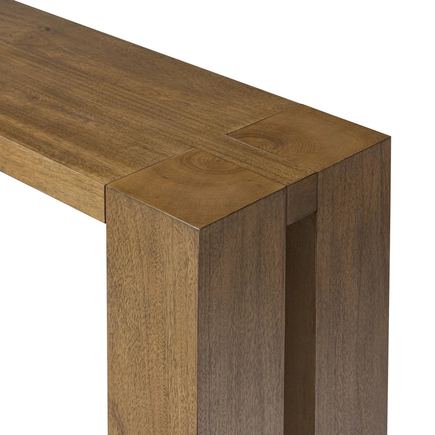 005 SI-2635296 | Closeup | Emeli Console Table by Four Hands in tawny rubberwood veneer. Made from parawood veneer in a unique style.