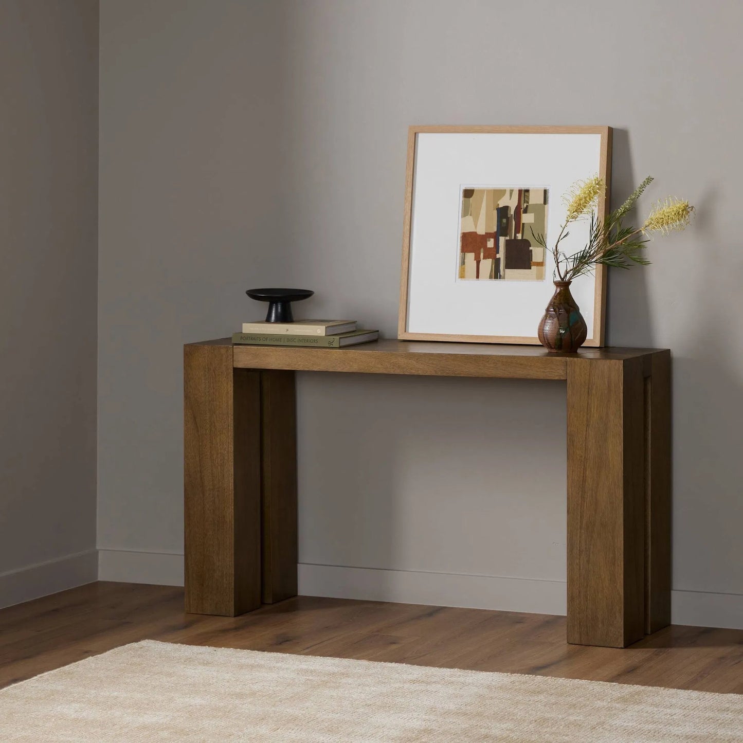 007 SI-2635296 | Lifestyle | Emeli Console Table by Four Hands in tawny rubberwood veneer. Made from parawood veneer in a unique style.