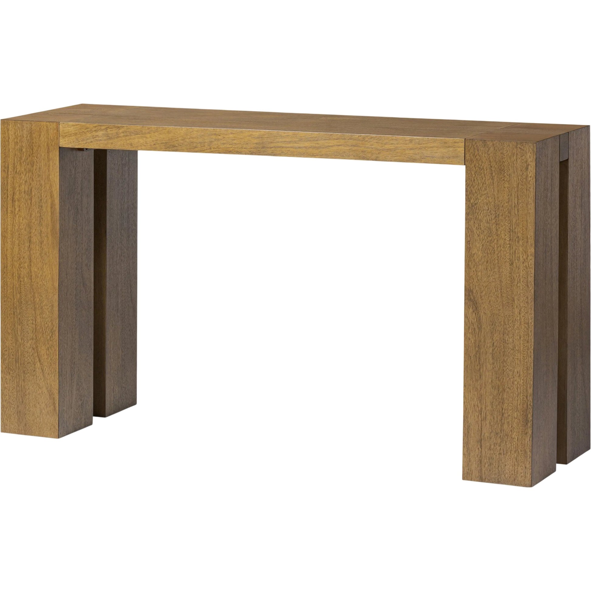 Emeli Console Table by Four Hands in tawny rubberwood veneer. Made from parawood veneer in a unique style.