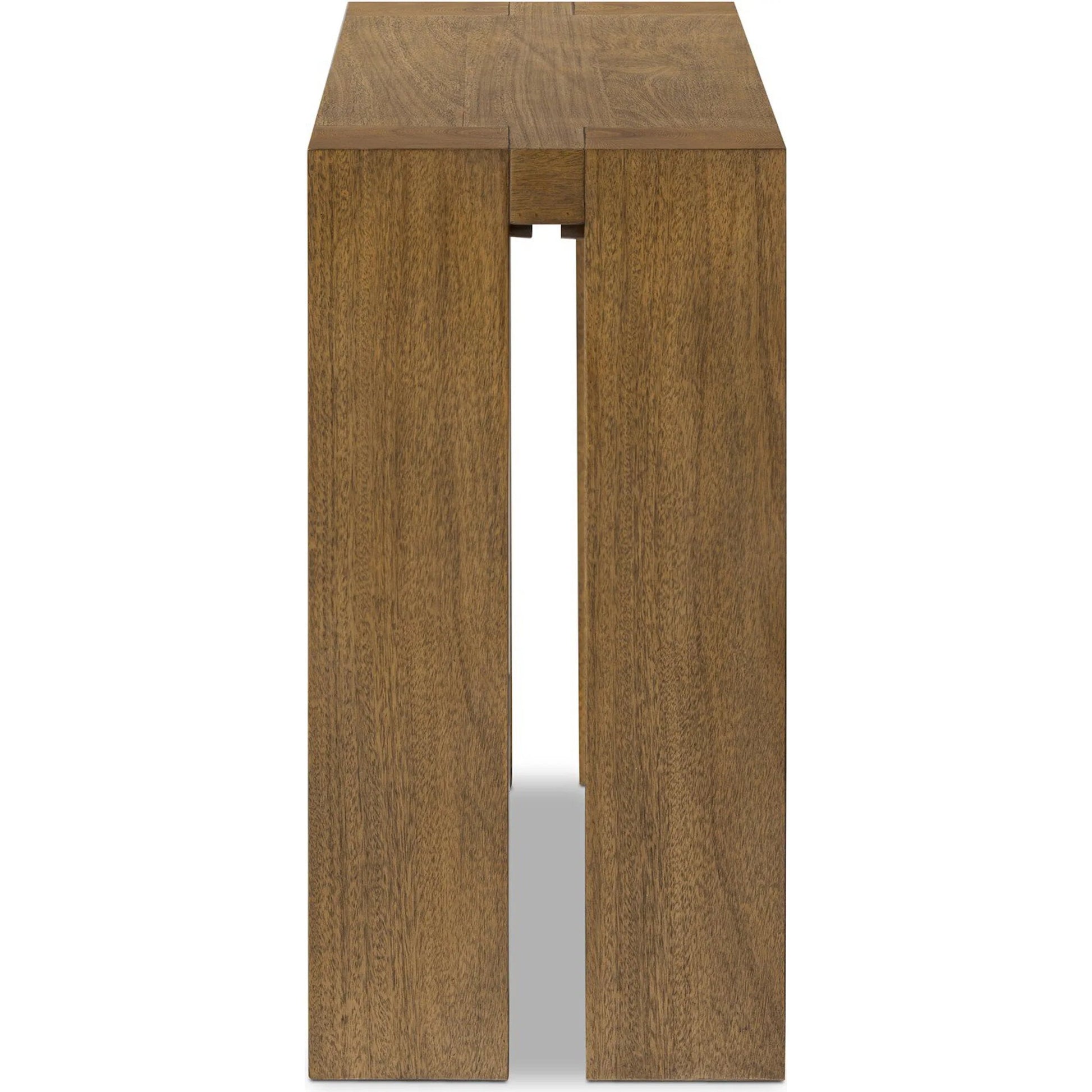 Emeli Console Table by Four Hands in tawny rubberwood veneer. Made from parawood veneer in a unique style.