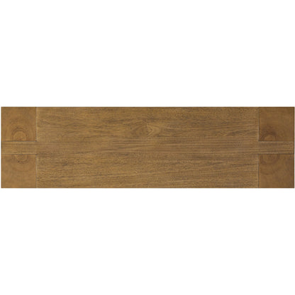 Emeli Console Table by Four Hands in tawny rubberwood veneer. Made from parawood veneer in a unique style.