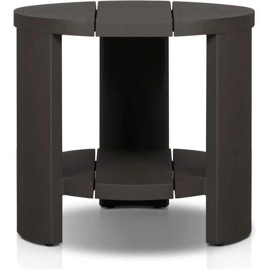 Roca Outdoor Round Metal End Table by Four Hands in bronze. Made from aluminum in a unique style.