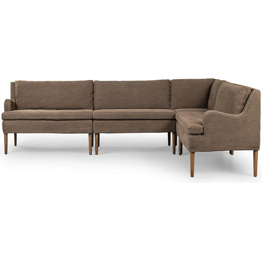 Aurelia Dining Banquette L-Shape by Four Hands. Made from 100% flax/linen, solid oak in a transitional style.