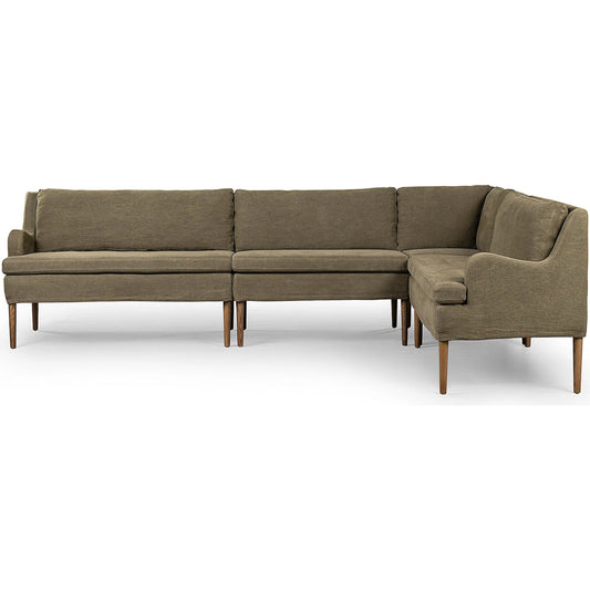 Aurelia Dining Banquette L-Shape by Four Hands. Made from 100% flax/linen, solid oak in a transitional style.