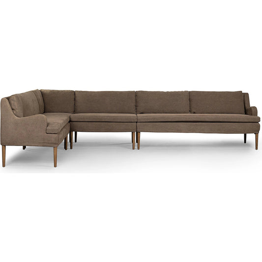 Aurelia Dining Banquette L-Shape by Four Hands. Made from 100% flax/linen, solid oak in a transitional style.