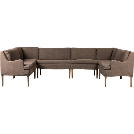 Aurelia Dining Banquette U Shape by Four Hands. Made from 100% flax/linen, solid oak in a transitional style.